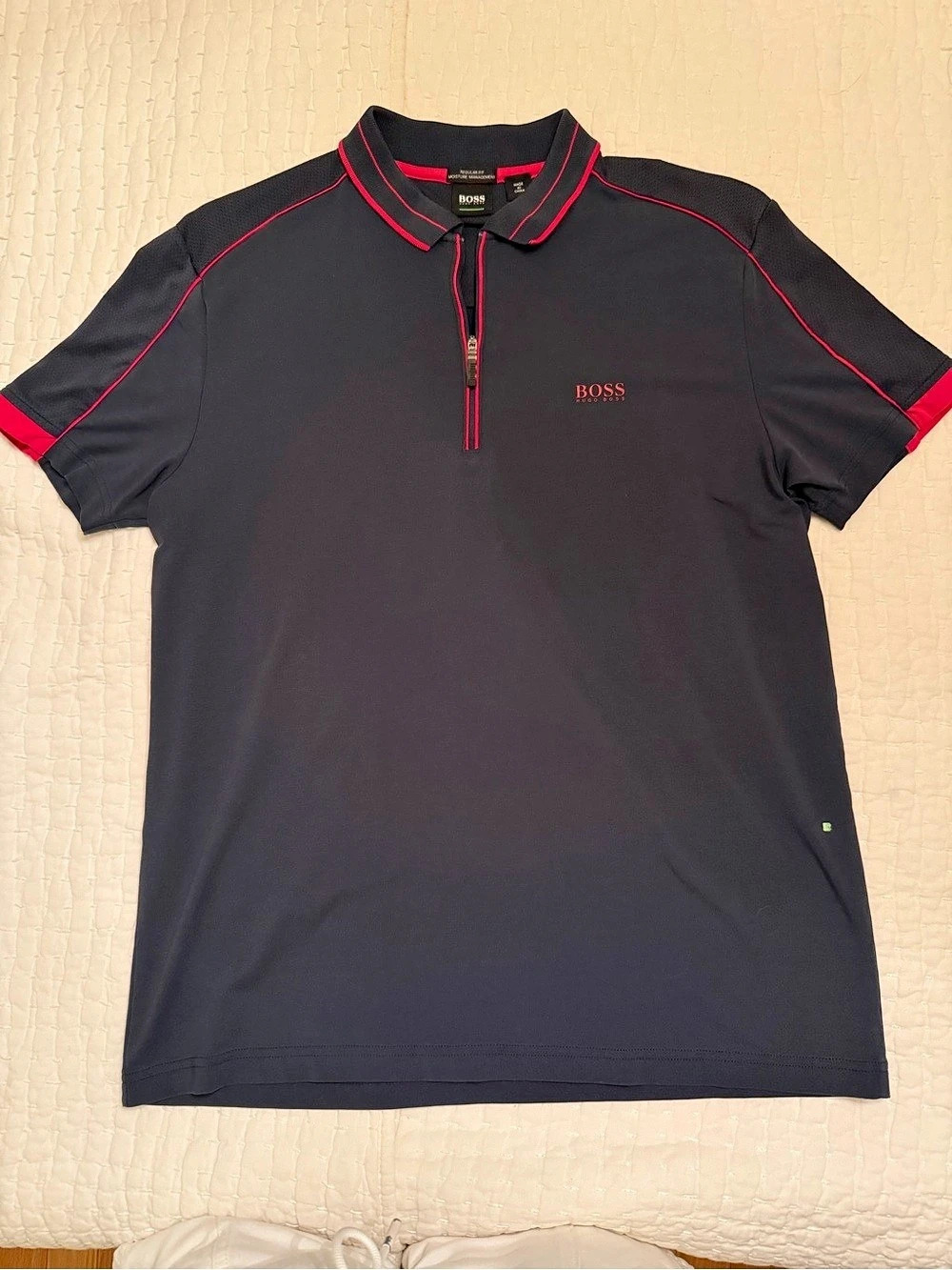 BOSS Hugo Boss Golf Performance Quarter Zip Polo Navy Red Men’s M NWOT